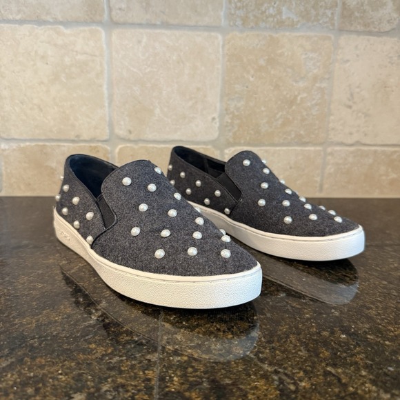 Michael Kors Shoes - Michael Kors‎ Keaton Embellished Slip On Shoes Size 6 Gray With Pearls